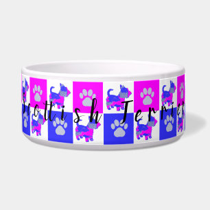 Écuelle Scottish Terrier Dog & Paw Hot Pink & Blue Pet Bow