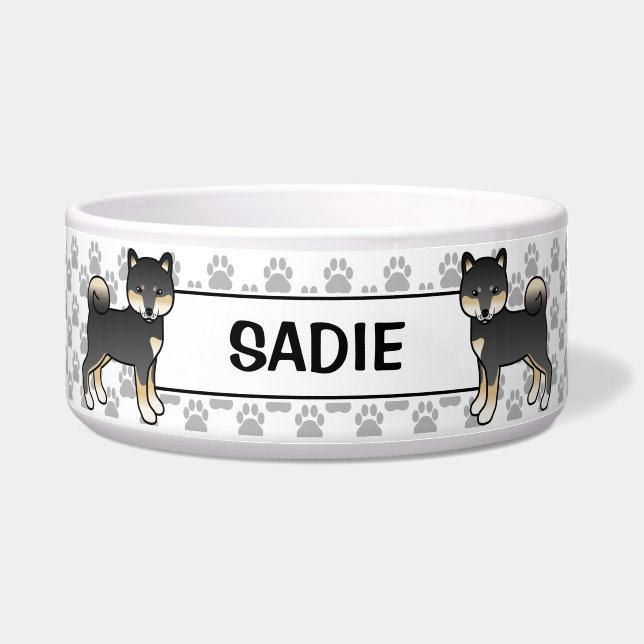 Écuelle Shiba Inu Chatte Chien Noir Et Tan Avec Le Nom Du  (Devant)