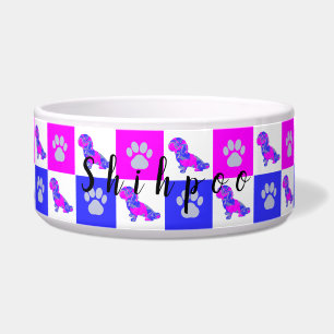 Écuelle Silhouette de Shihpoo Chien et Patte Rose Chaud et