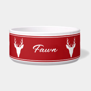 Écuelle Silhouette De Tête De Cerf Blanc Sur Rouge Avec No