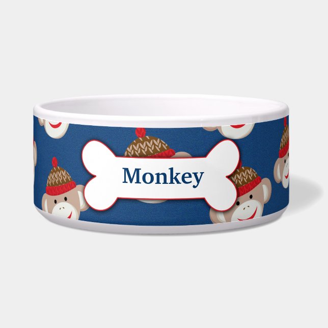 Écuelle Sock Monkey Custom Pet Dog Food Bowl - Bleu (Devant)