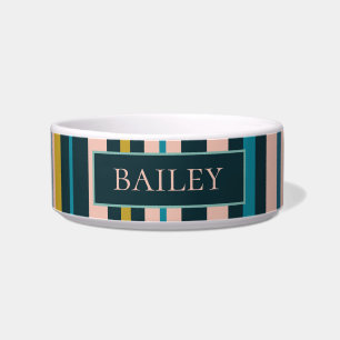 Écuelle Sophistication Stripes Personnalisé Blue Blush Dog