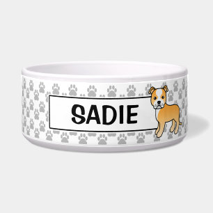 Écuelle Staffie fauve et blanc avec nom personnalisé