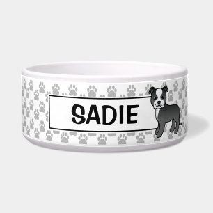 Écuelle Staffordshire Bull Terrier noir et blanc & nom