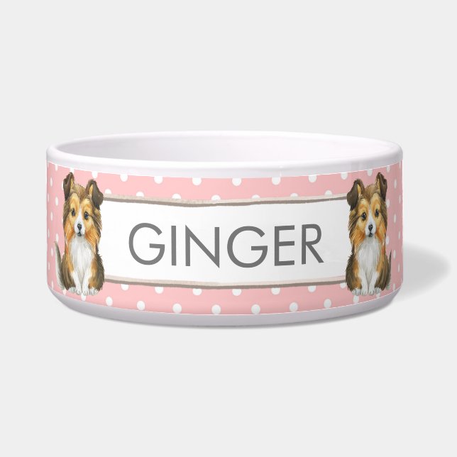 Écuelle Taches rose et blanc | Sheltie Personnalisé  (Devant)