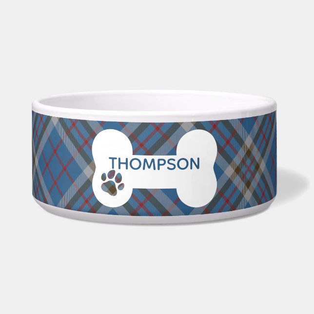 Écuelle Tartan Plaid Grey Blue À damiers Clan Thompson Dog (Devant)