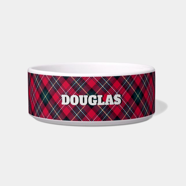 Écuelle Tartan rouge avec (ou sans) nom de chien (Devant)