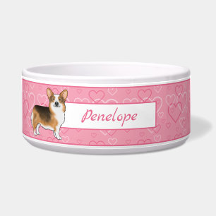 Écuelle Tête rousse Tri Pembroke Welsh Corgi Cœurs & Nom