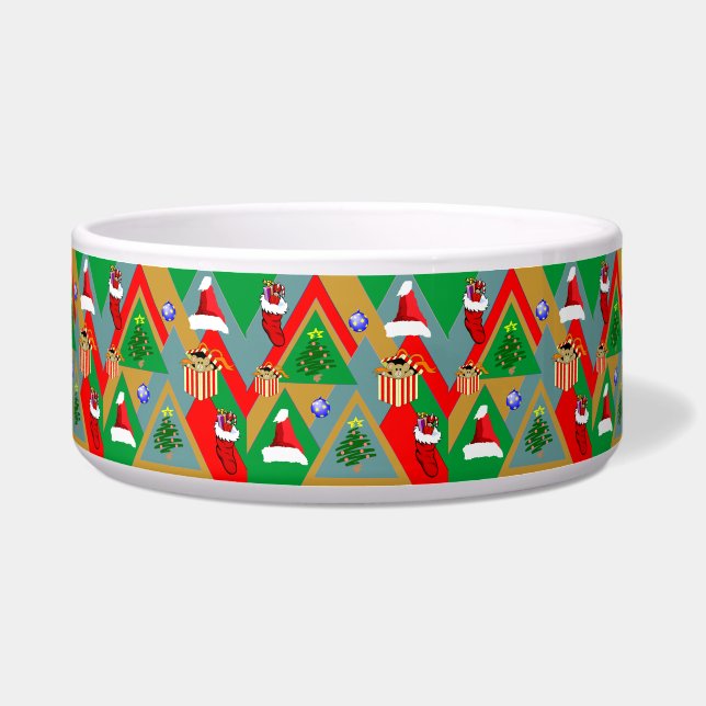 Écuelle Triangles de Noël Plus bol de chien de Noël (Devant)