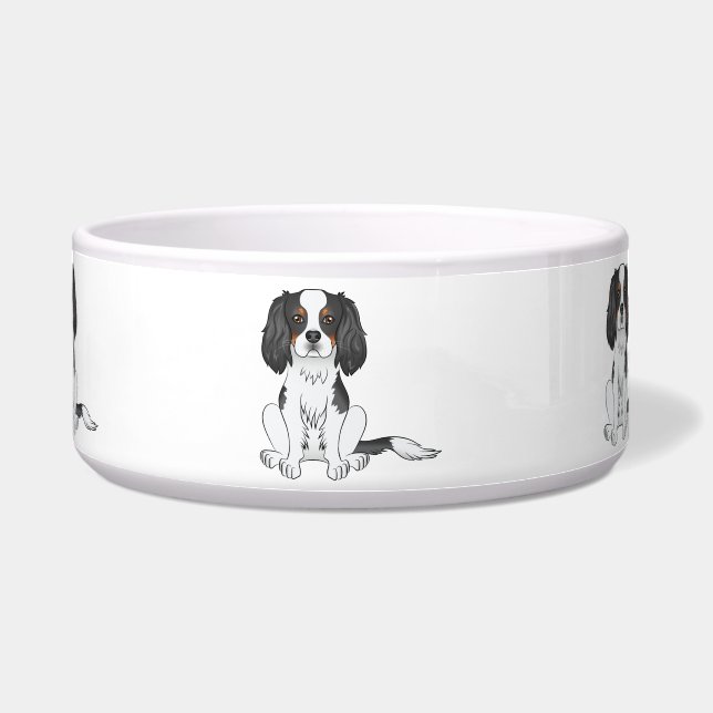 Écuelle Tricolor Cavalier King Charles Spaniel Chien Assis (Devant)