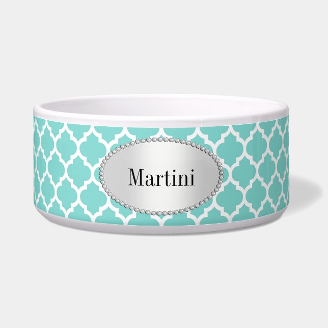 Écuelle Turquoise Aqua Wht Moroccan Quatrefoil Pattern #5 (Devant)