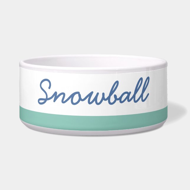 Écuelle Turquoise Navy Blue Stripe Simple Modern Pet Name  (Devant)
