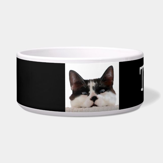 Écuelle Tuxedo noir et blanc personnalisé Funny Chat Pet B (Gauche)