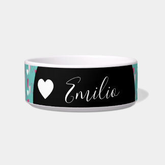 Écuelle Valentines Coeur Aimer Turquoise Script Nom Animal