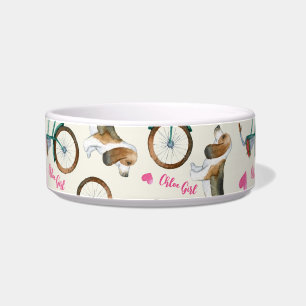 Écuelle Vélos tendance girly et nom de script rose pour an