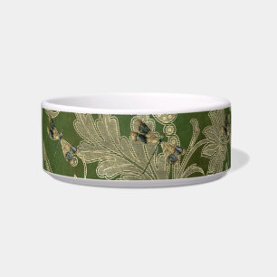 Écuelle Vintage vert Tan Damask Floral Dragonflies Pet