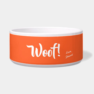 Écuelle Woof Cute Text Orange & Blanc Personnalisé Animaux