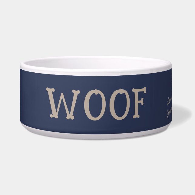 Écuelle Woof Cute Typographie Marine Blue Personnalisé Ani (Devant)