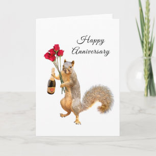 Écureuil au Champagne et carte d'anniversaire Rose