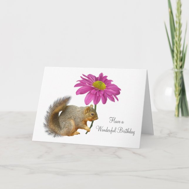 Écureuil avec carte à fleurs roses (Devant)
