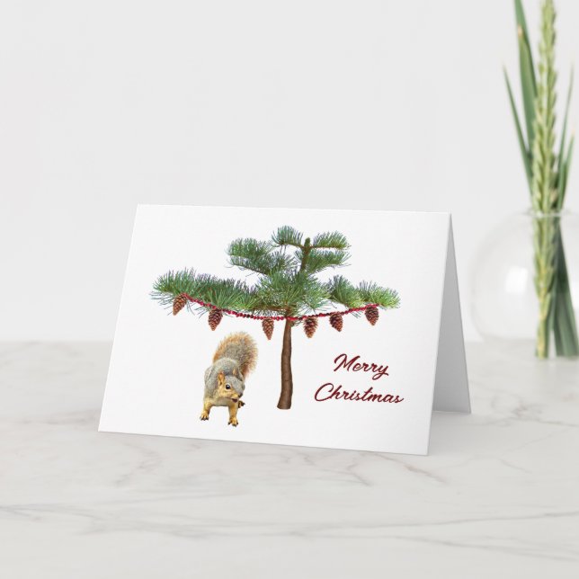 Écureuil avec carte de Noël Pinecone Tree (Devant)