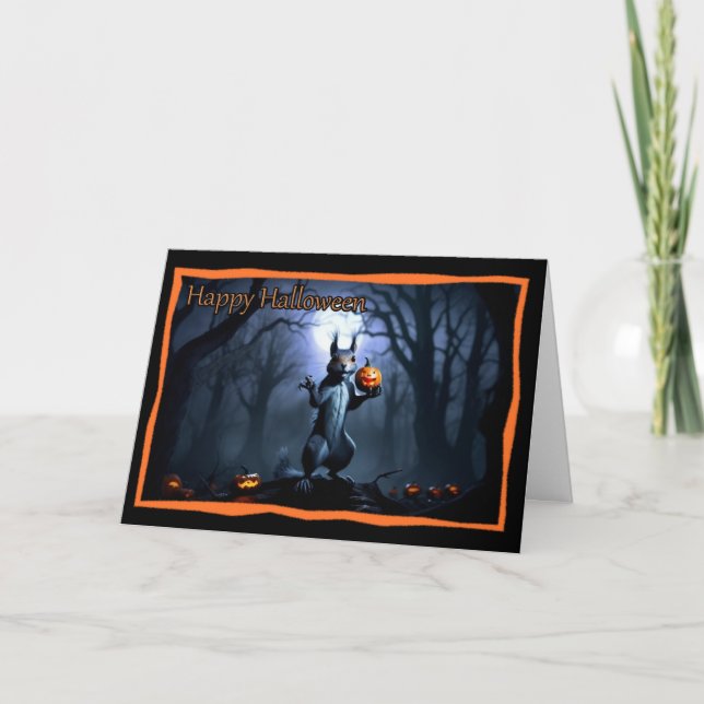 Écureuil avec carte d'Halloween Citrouille (Devant)