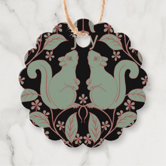 Écureuil avec fleurs Étiquette cadeau d'art festif (Devant)