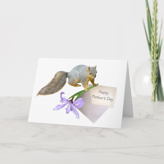 Écureuil avec Iris carte de fête des mères (Devant)