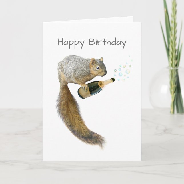 Écureuil avec la carte d'anniversaire de Champagne (Devant)