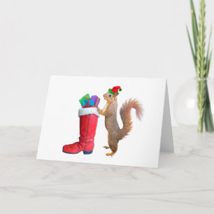 Écureuil avec la carte de Noël d'amorce de St. Nic
