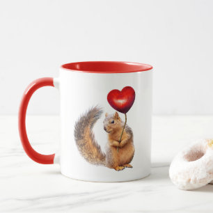 Écureuil avec Mug du Coeur Rouge