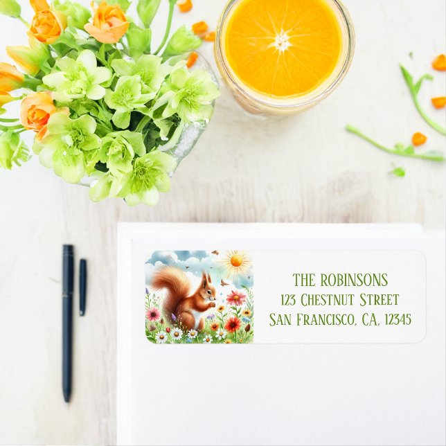 Écureuil d'aquarelle de printemps Adresse de retou (Créateur téléchargé)