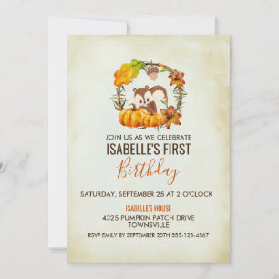 Écureuil et Citrouille Invitation de fête d'annive