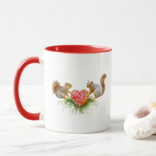 Écureuils avec Mug Coeur de Champignons Rouges