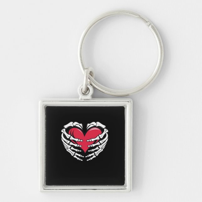 Ed Heart In Skeletal Hands Classic Keychain (Front)
