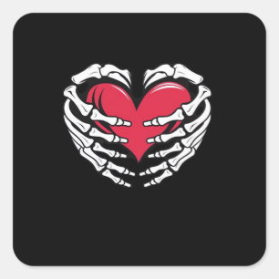 Ed Heart In Skeletal Hands Classic Square Sticker