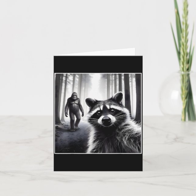 Ed Raccoon Selfie With Sasquatch Bigfoot Funny Rac Card (Front)