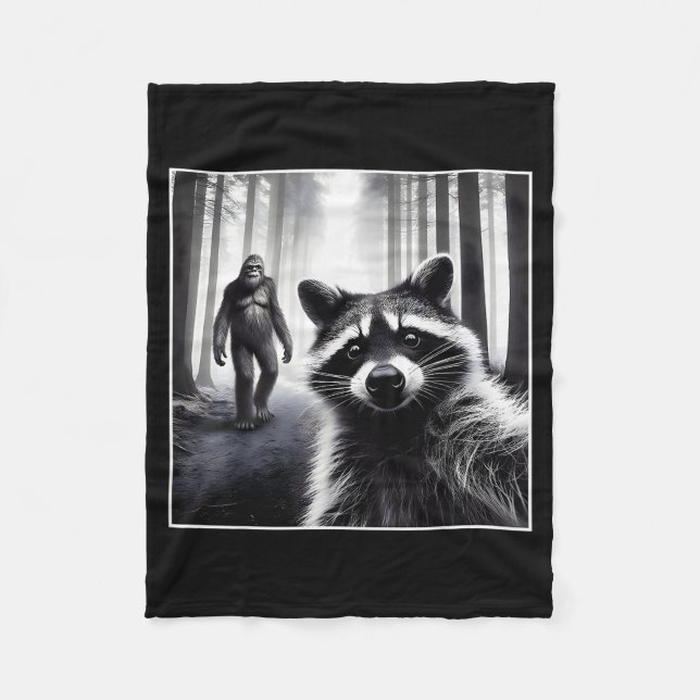 Ed Raccoon Selfie With Sasquatch Bigfoot Funny Rac Fleece Blanket (Front)