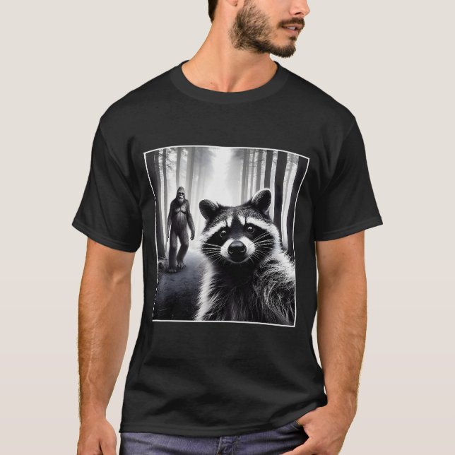 Ed Raccoon Selfie With Sasquatch Bigfoot Funny Rac T-Shirt (Front)
