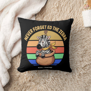 Ed The Zebra Captured Retro Stripes Funny Design Throw Pillow