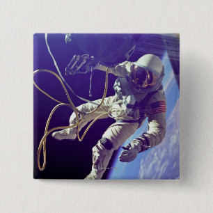 Ed White First American Spacewalker Photograph 2 Inch Square Button