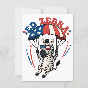 Ed Zebra Happy 4th Of July Patriotic American Flag Postcard