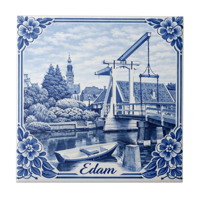 Edam Delft Blue style ceramic tile (Front)