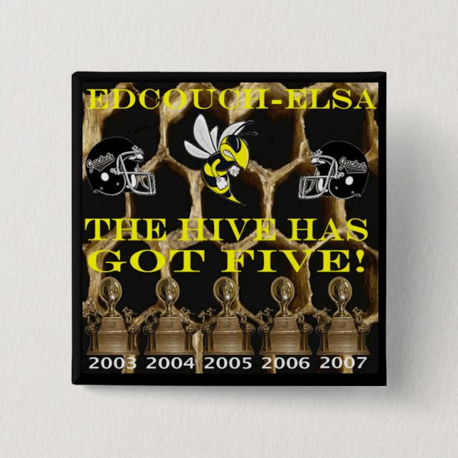 Edcouch-Elsa 5x District Champs 2 Inch Square Button (Front)