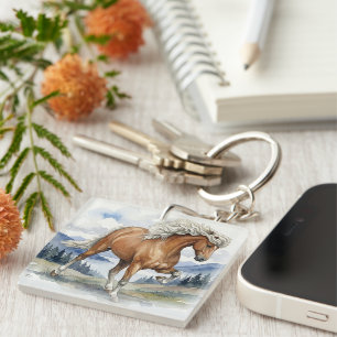 Edda Silver bay Icelandic Horse in the Mountains Keychain
