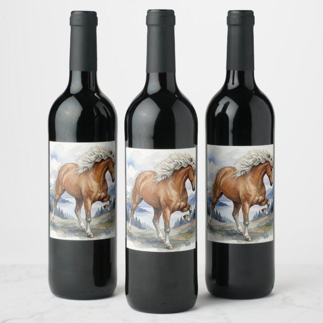 Edda Silver bay Icelandic Horse in the Mountains S Wine Label (Bottles)