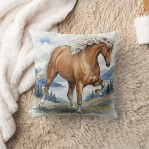 Edda Silver bay Icelandic Horse in the Mountains Throw Pillow