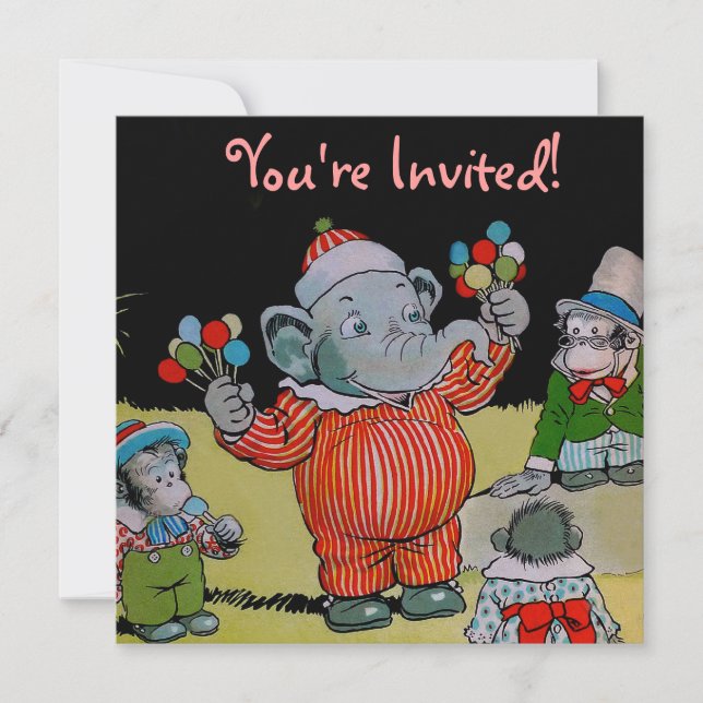 Eddie Elephant Having A Party Invitation (Front)