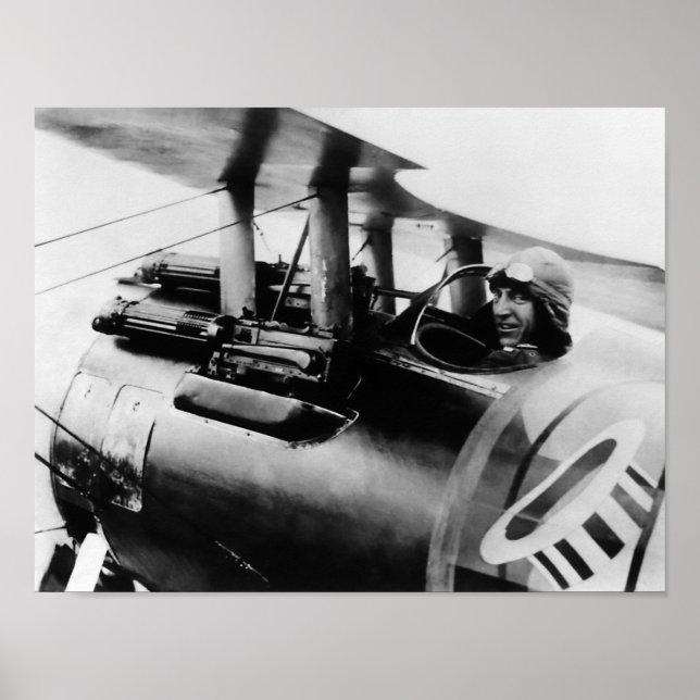 Eddie Rickenbacker in his SPAD Biplane - WW1 Poster (Front)