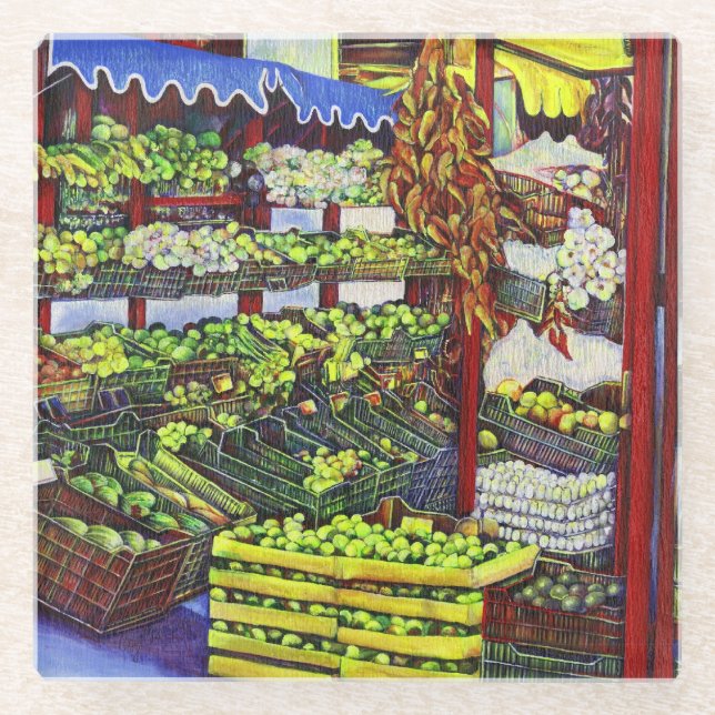 Eddie's Market, Hungary Glass Coaster (Front)